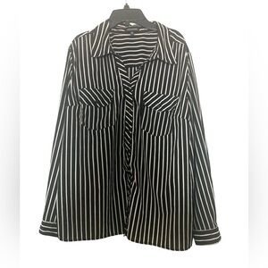 Notations Prep Casual Classic Pinstriped Blouse Top Shirt Black White Ex Large